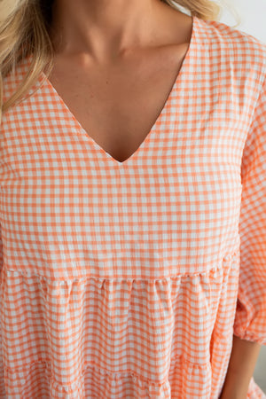 Sun-Kissed Gingham Tiered Mini Dress – Orange, Closet Candy, 2