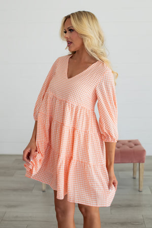 Sun-Kissed Gingham Tiered Mini Dress – Orange, Closet Candy, 4