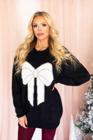 Gifted In Style Bow Sweater - Black, Closet Candy, 2