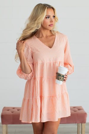 Sun-Kissed Gingham Tiered Mini Dress – Orange, Closet Candy, 6