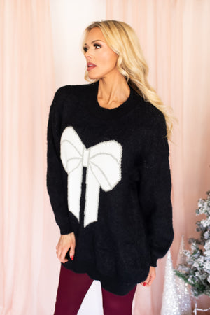 Gifted In Style Bow Sweater - Black, Closet Candy, 5