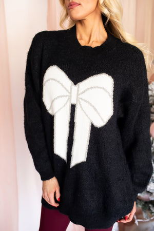 Gifted In Style Bow Sweater - Black, Closet Candy, 6