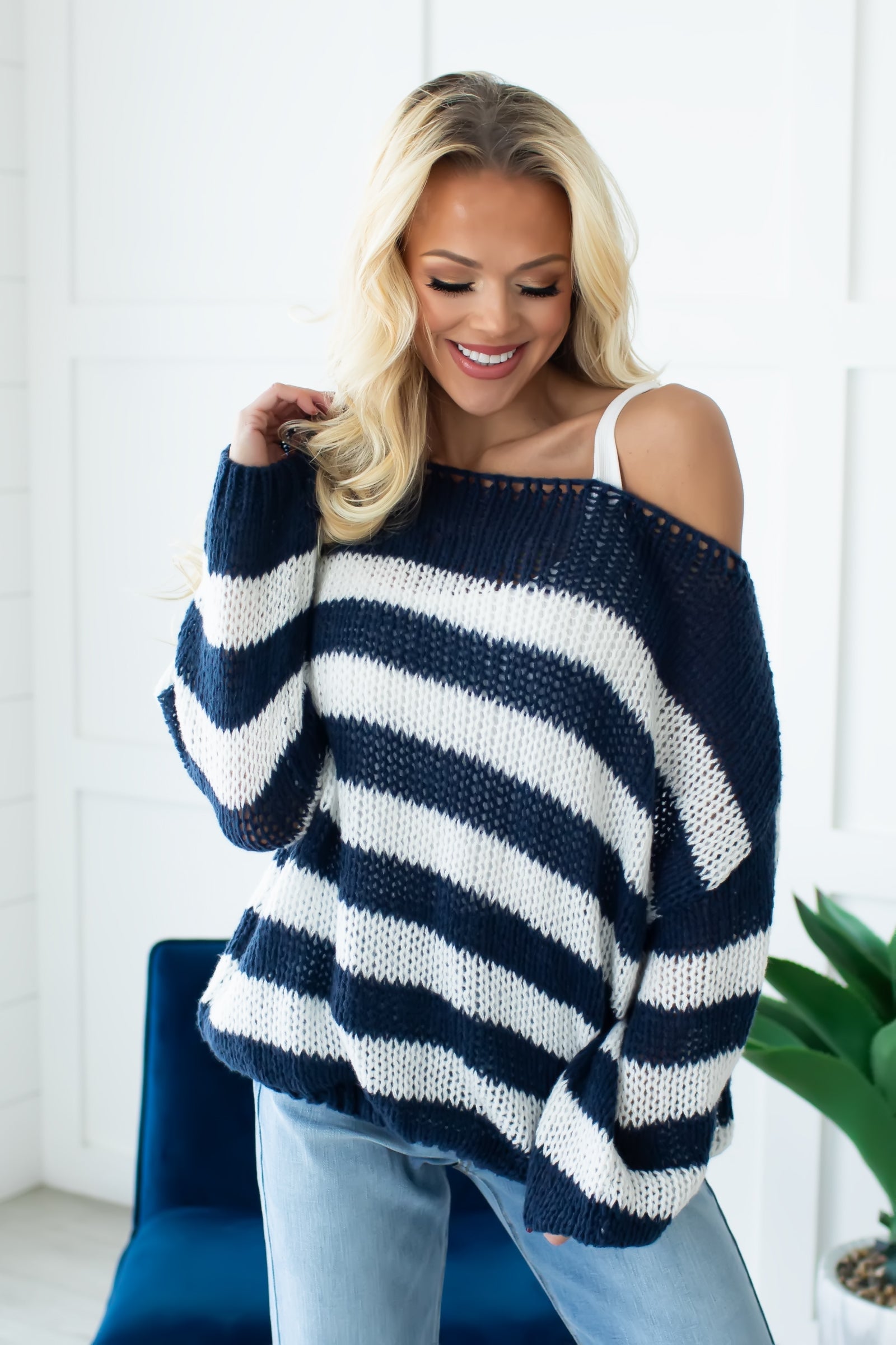 Frosty Stripes Knit Sweater - Navy, Closet Candy, 1