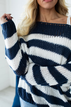 Frosty Stripes Knit Sweater - Navy, Closet Candy, 2