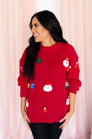 Holiday Cheer Santa Sweater - Red, Closet Candy, 3