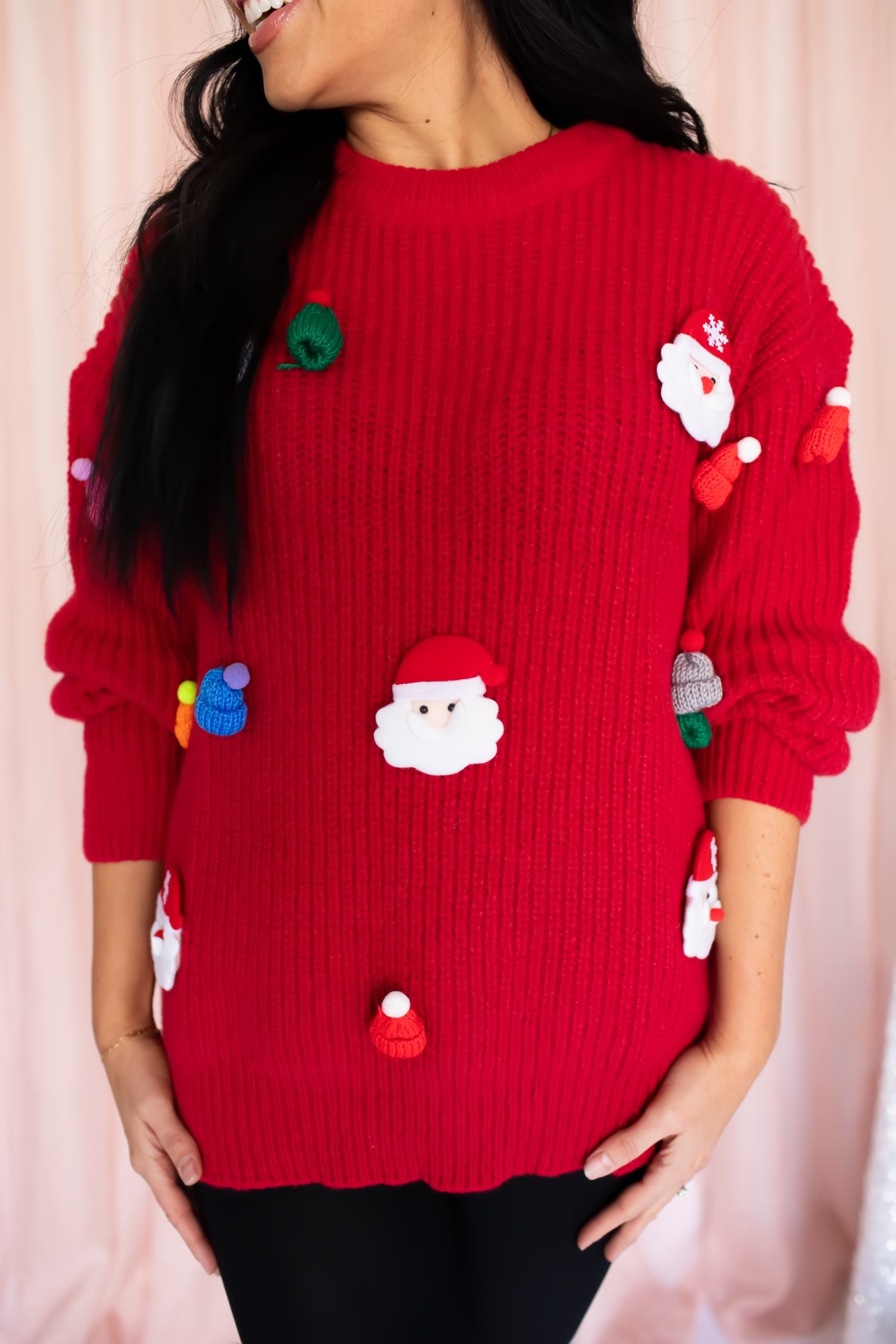 Holiday Cheer Santa Sweater - Red, Closet Candy, 1