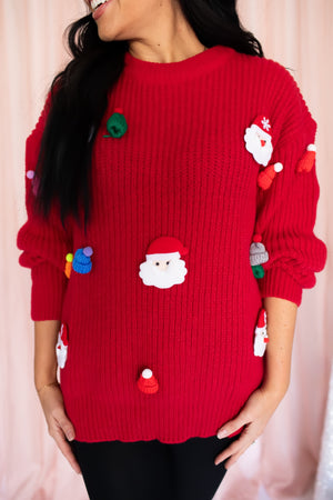 Holiday Cheer Santa Sweater - Red, Closet Candy, 4