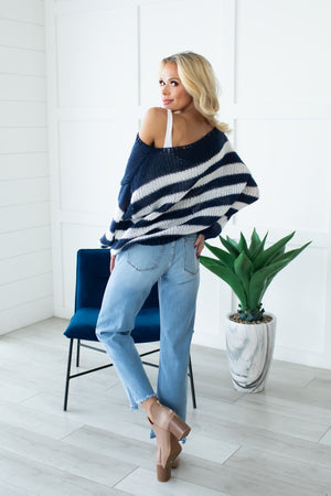 Frosty Stripes Knit Sweater - Navy, Closet Candy, 6