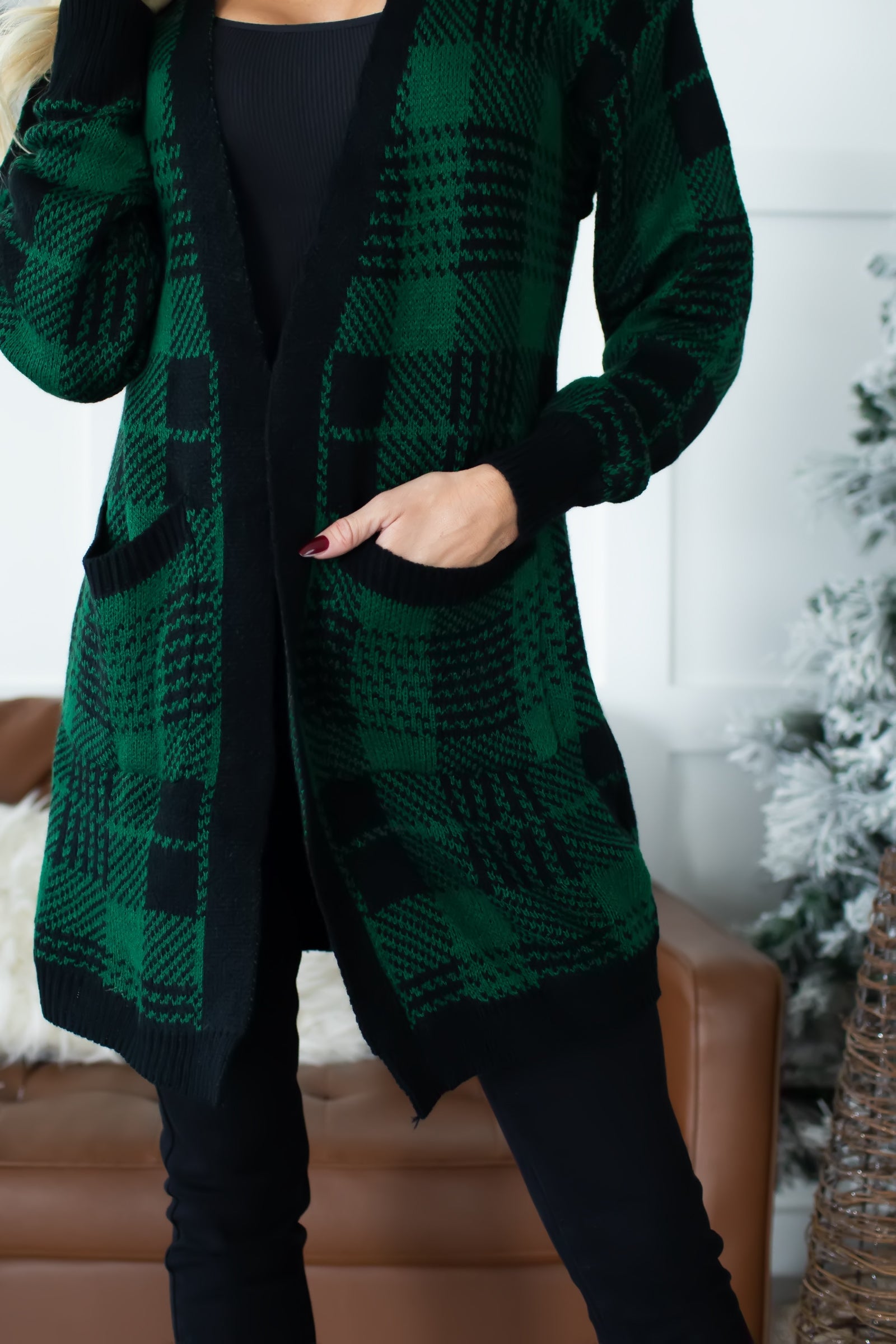 Mistletoe Moments Plaid Cardigan - Green, Closet Candy, 1