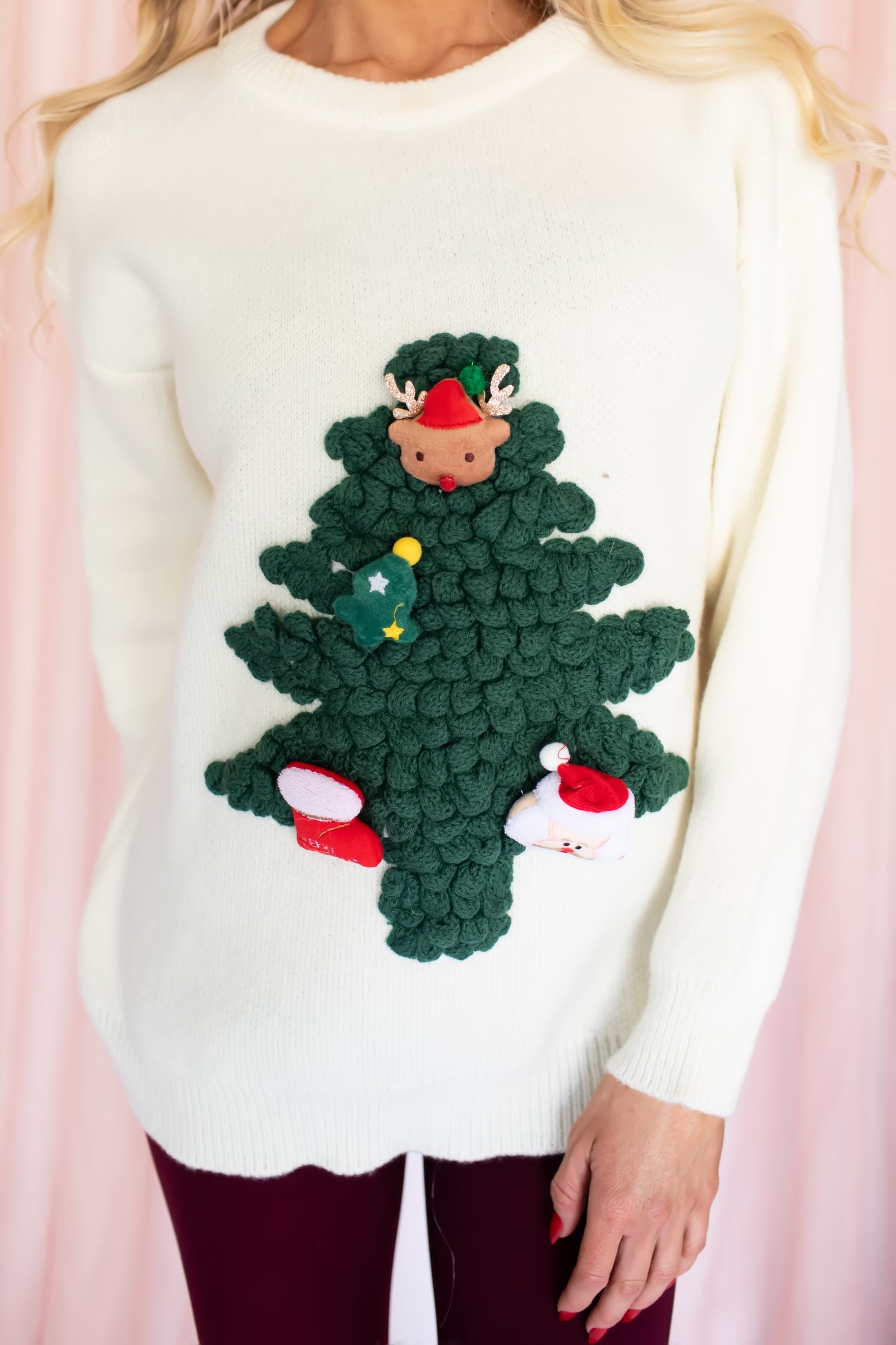 Holiday Hugs Tree Sweater - Cream, Closet Candy, 1