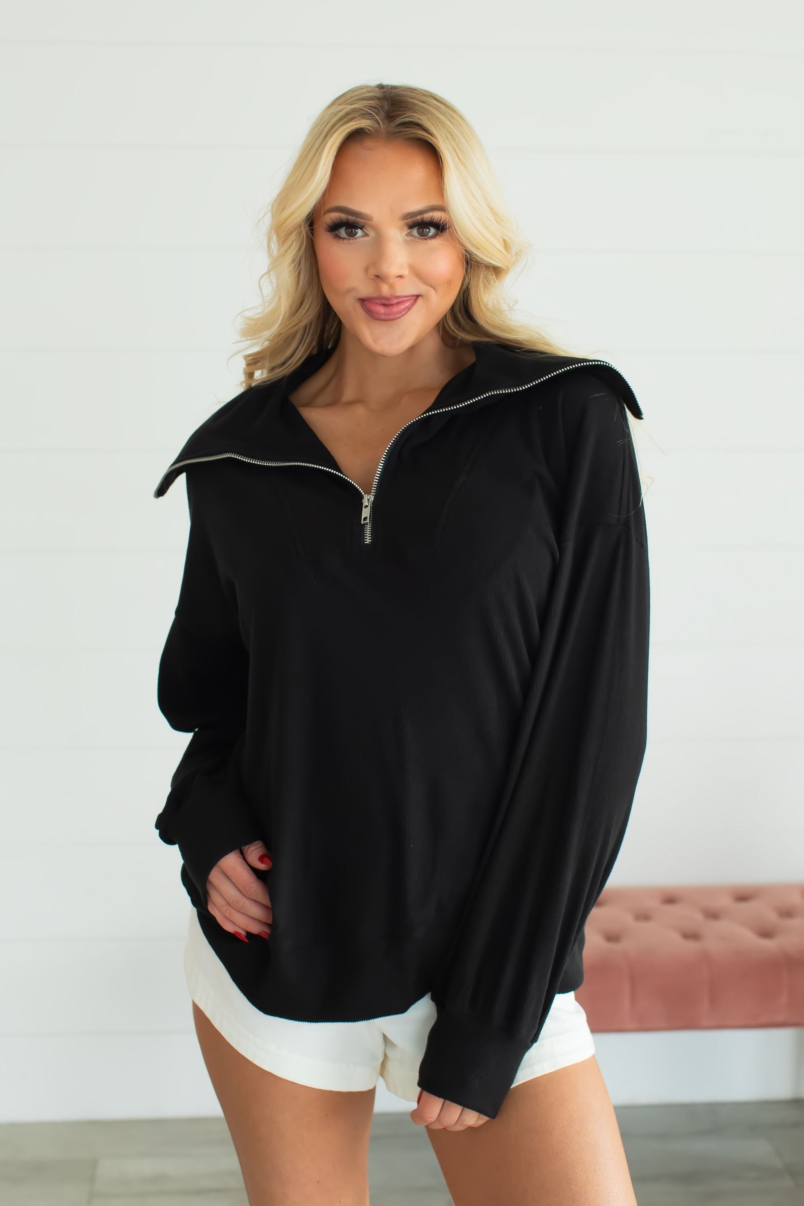 Be Like Before Half-Zip Pullover - Black, Closet Candy, 1