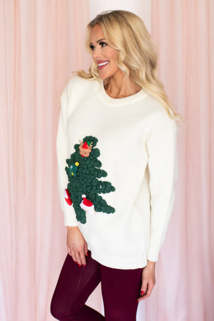 Holiday Hugs Tree Sweater - Cream, Closet Candy, 4