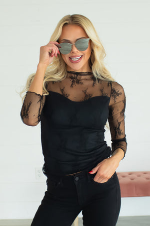 Harmony Sheer Lace Top - Black, Closet Candy, 6