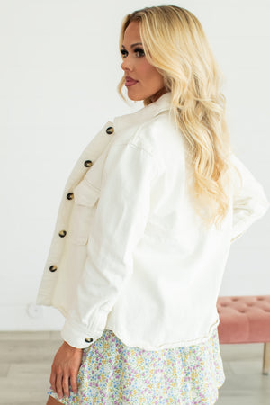 In My Feelings Denim Shacket - White, Closet Candy, 5