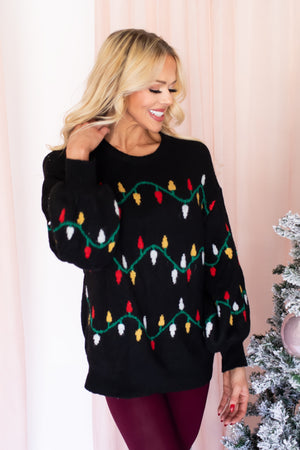 Twinkling Lights Holiday Sweater - Black, Closet Candy, 1