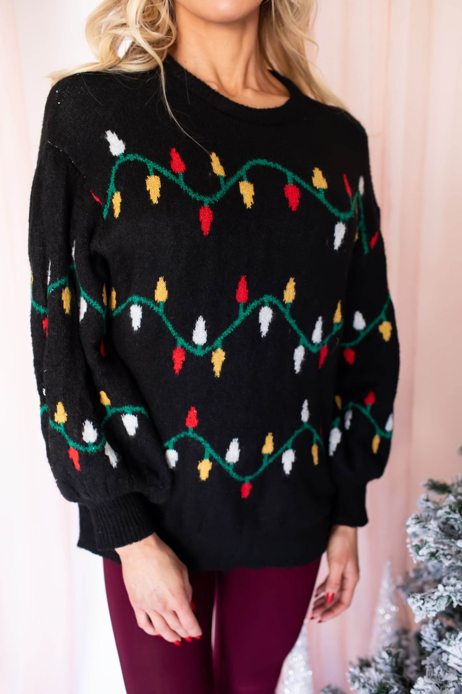 Twinkling Lights Holiday Sweater - Black, Closet Candy, 1