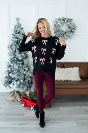 Candy Cane Dreams Holiday Sweatshirt - Black, Closet Candy, 8