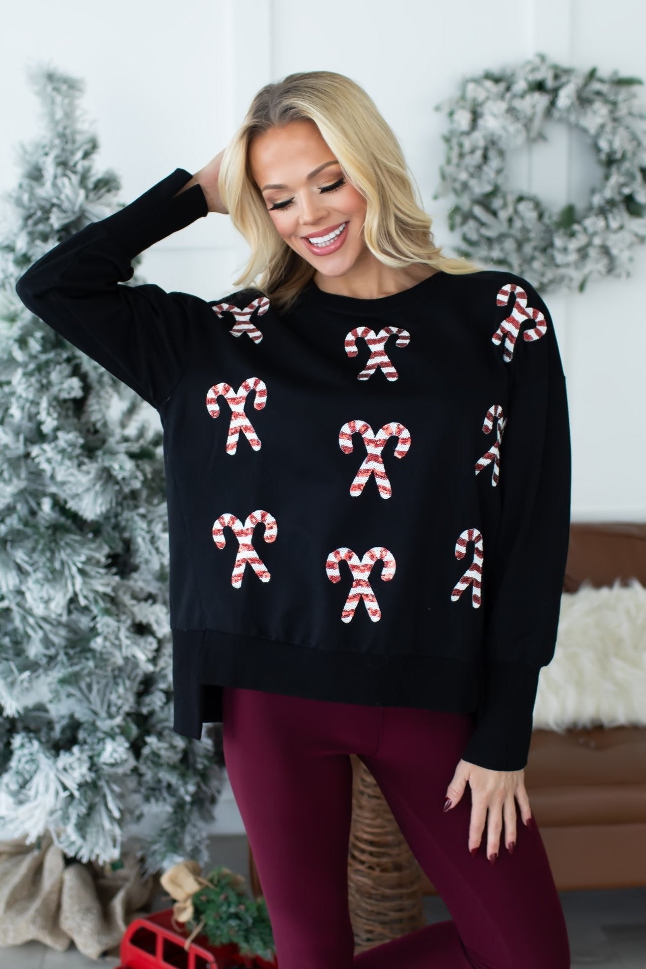 Candy Cane Dreams Holiday Sweatshirt - Black, Closet Candy, 9