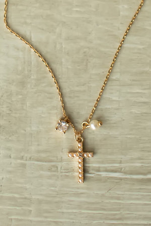 Guiding Grace Sparkling Cross Necklace - Gold, Closet Candy, 1