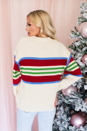 Holly Jolly Striped Sweater - Beige, Closet Candy, 6