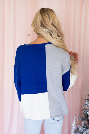 Sleigh Bell Colorblock Sweater - Blue, Closet Candy, 3