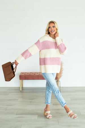 Always Perfect Stripe Sweater - Pink, Closet Candy, 6