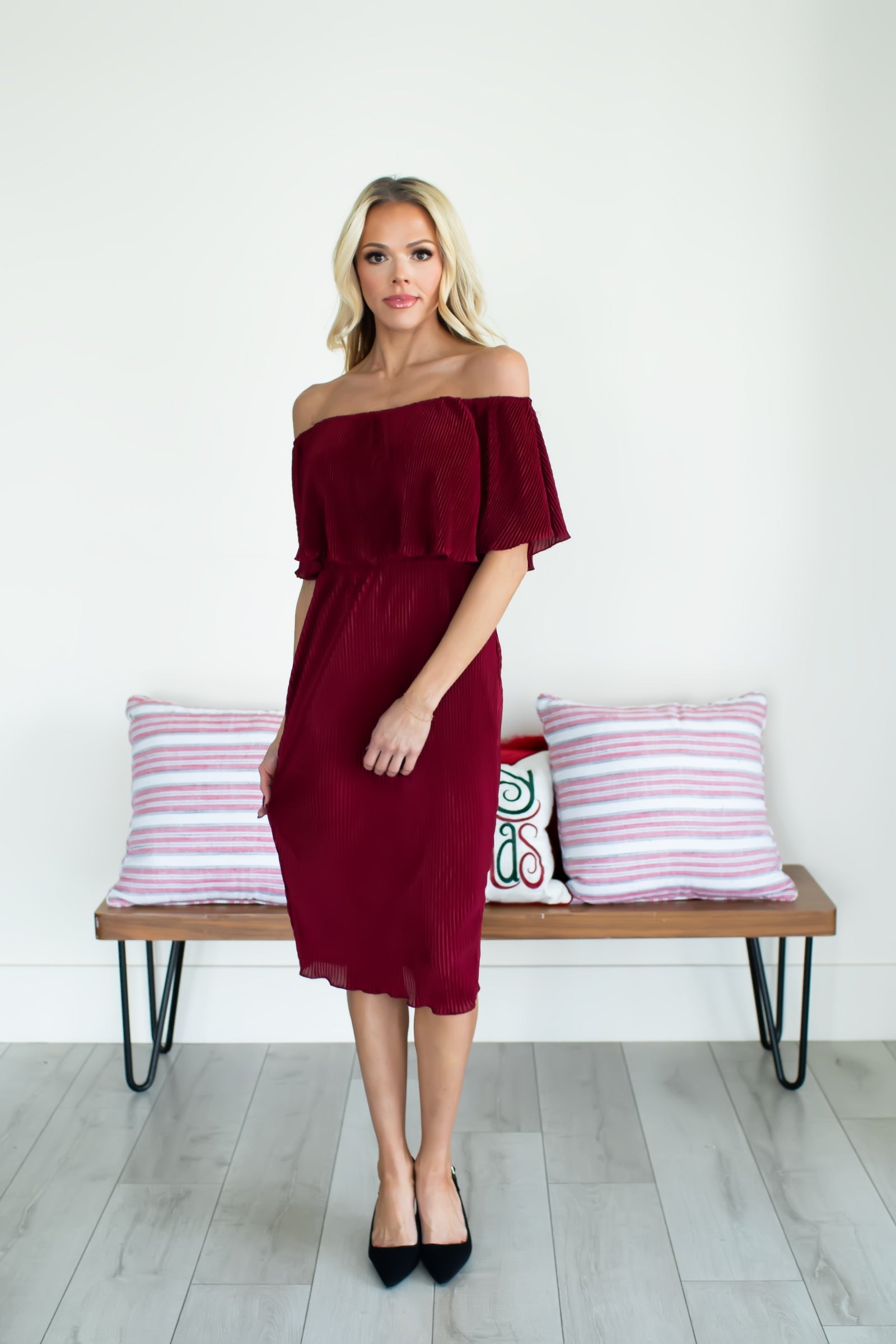 Spreading So Much Cheer Dress - Burgundy, Closet Candy, 1