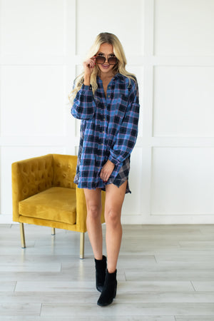 Living In The Hills Shirt Dress - Blue Mix