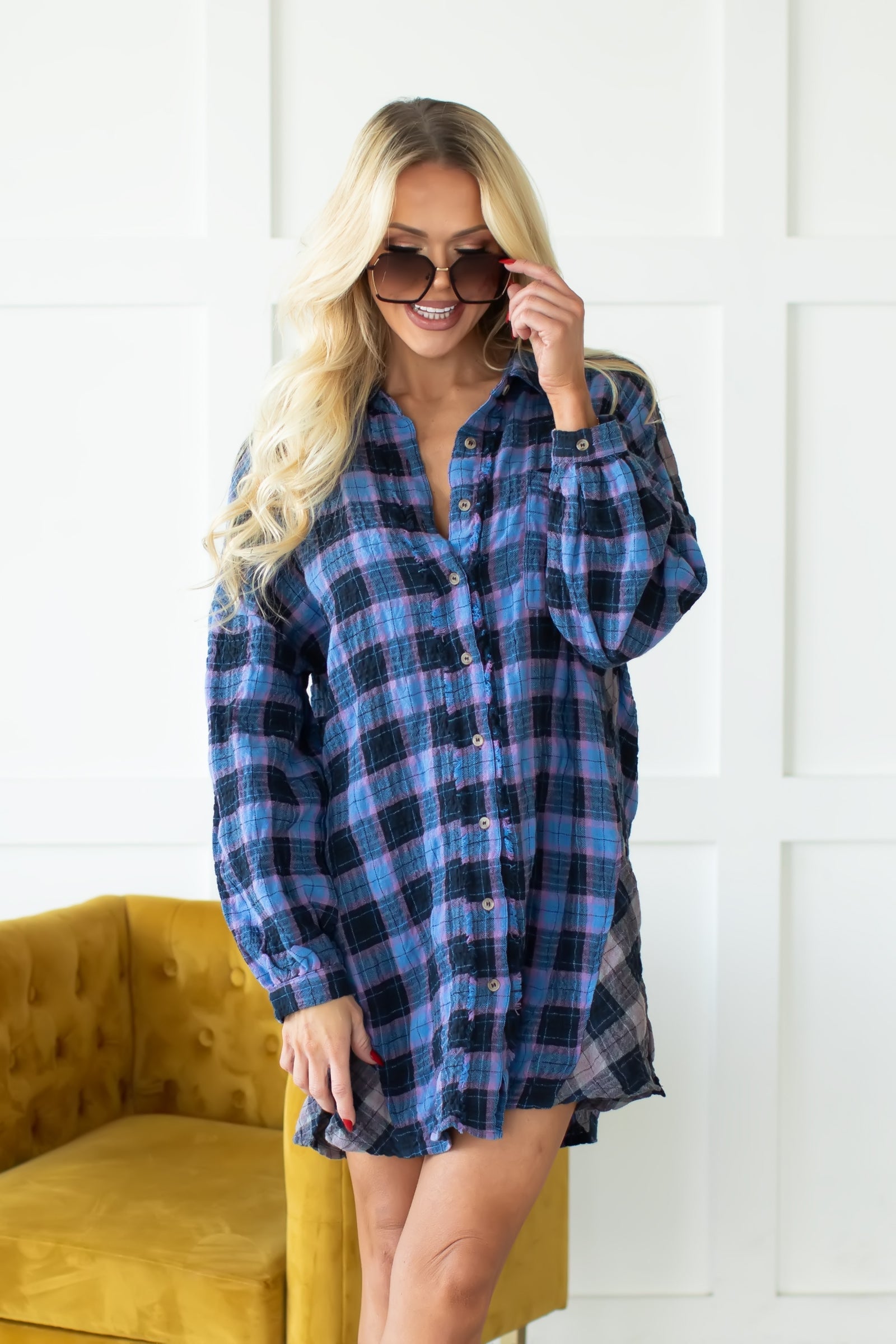 Living In The Hills Shirt Dress - Blue Mix