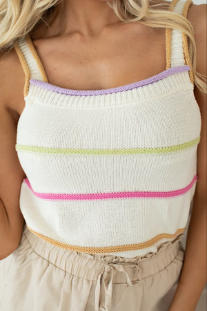 Stuck In My Head Tank Top - Ivory Multi, Closet Candy, 2