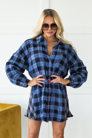 Living In The Hills Shirt Dress - Blue Mix