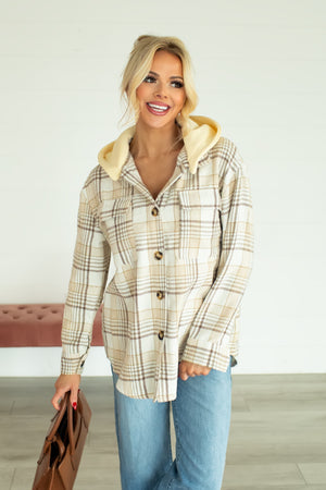 Check It Twice Plaid Hooded Jacket - Light Grey, Closet Candy, 1