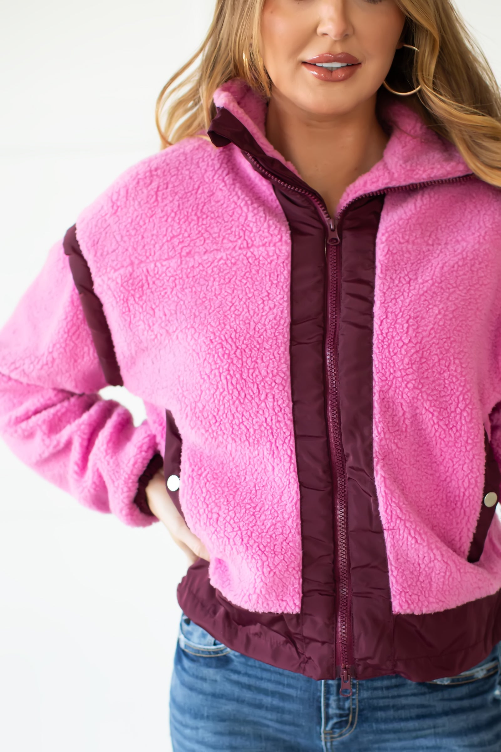 Wrap The Gifts Sherpa Jacket - Pink, Closet Candy, 1