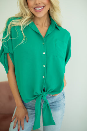 Coming With You Tie Front Top - Emerald, Closet Candy, 6