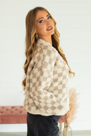 No Matter The Season Checker Cardigan - Khaki, Closet Candy, 4