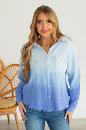 Spark Between Ombre Washed Shirt Top - Light Sky, Closet Candy, 1