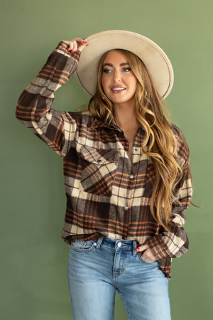 No More Holdin' Them Plaid Shirt - Brown, Closet Candy, 1