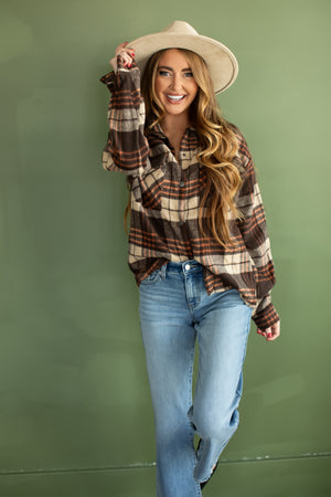 No More Holdin' Them Plaid Shirt - Brown, Closet Candy, 6