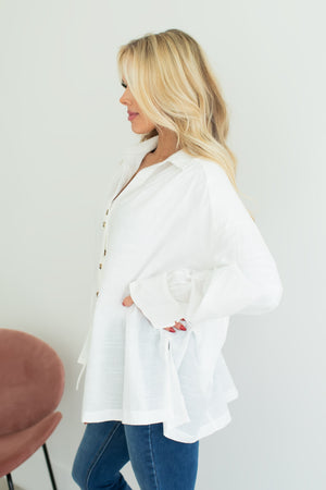 Never Start Button-Down Blouse - White, Closet Candy, 4