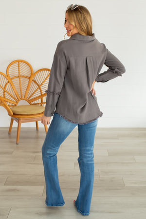 Wandering Up Your Street Frayed Shirt - Charcoal, Closet Candy, 5