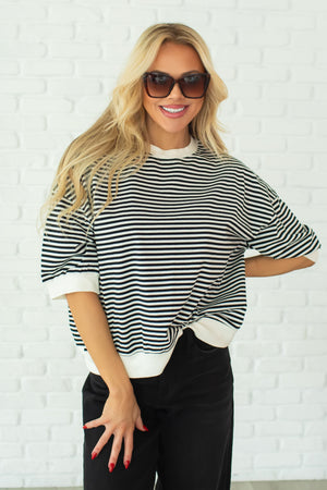 Everything Is New To Me Stripe Top - Black, Closet Candy, 1