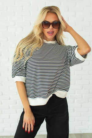 Everything Is New To Me Stripe Top - Black, Closet Candy, 6