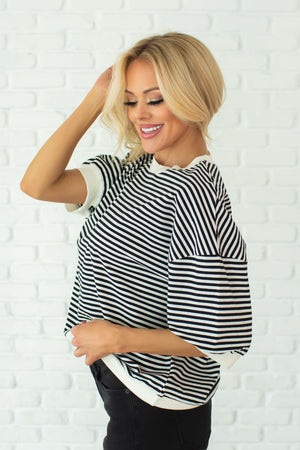 Everything Is New To Me Stripe Top - Black, Closet Candy, 4