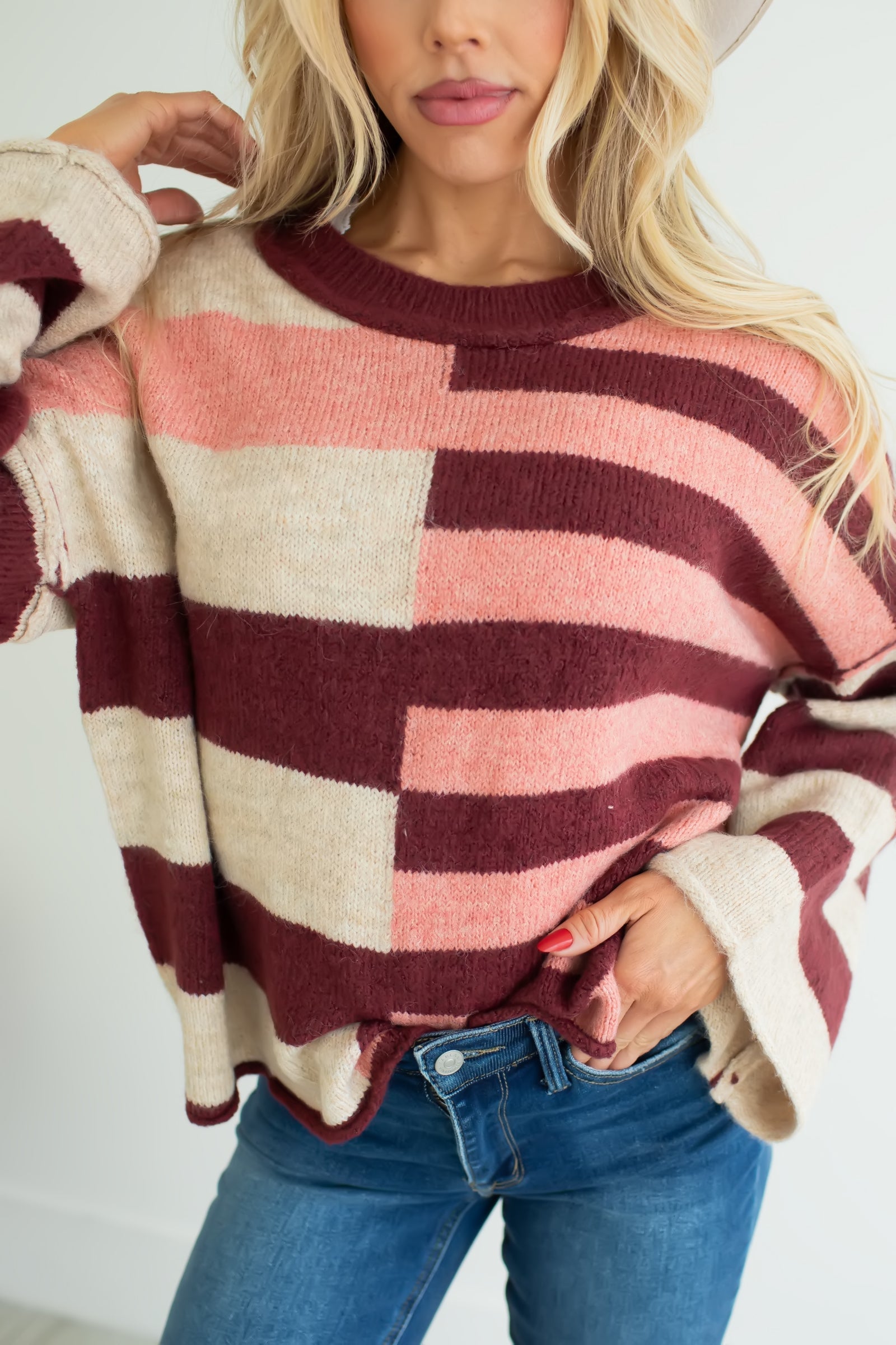 Get That Good Knit Sweater - Raspberry Multi, Closet Candy, 1