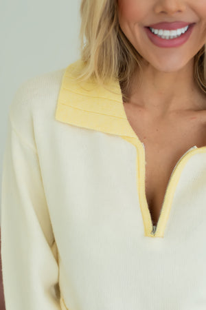 How To Stay Contrast Zip Sweater - Lemon, Closet Candy, 2