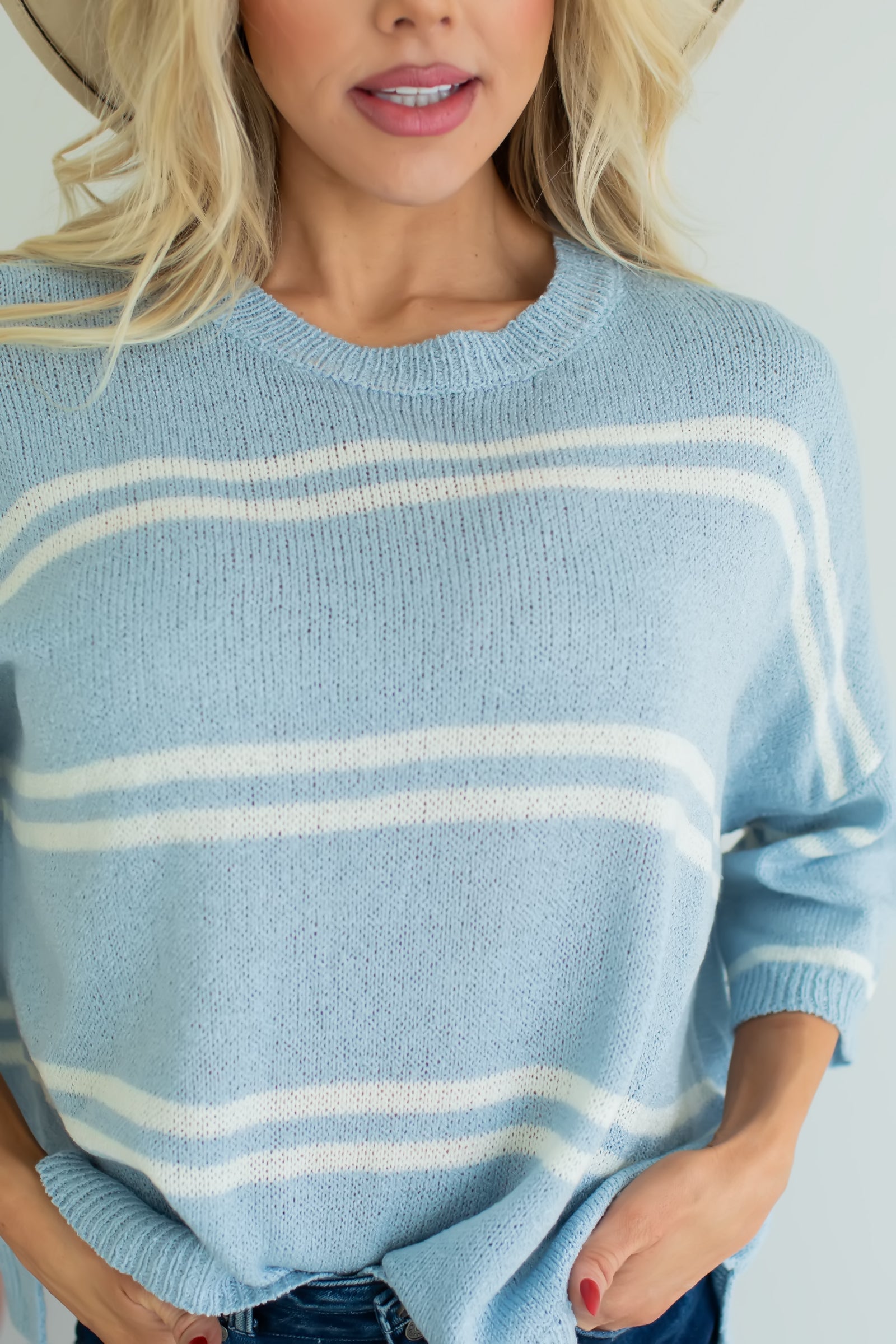 Just When Striped Sweater Top - Slate Blue, Closet Candy, 1