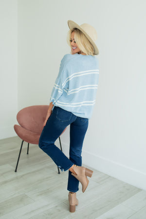 Just When Striped Sweater Top - Slate Blue, Closet Candy, 6