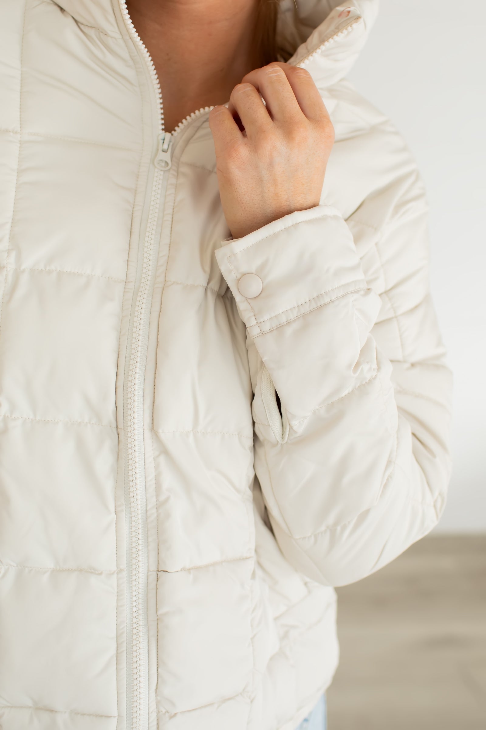 Lit Up Those Streets Puffer Jacket - Ecru, Closet Candy, 1