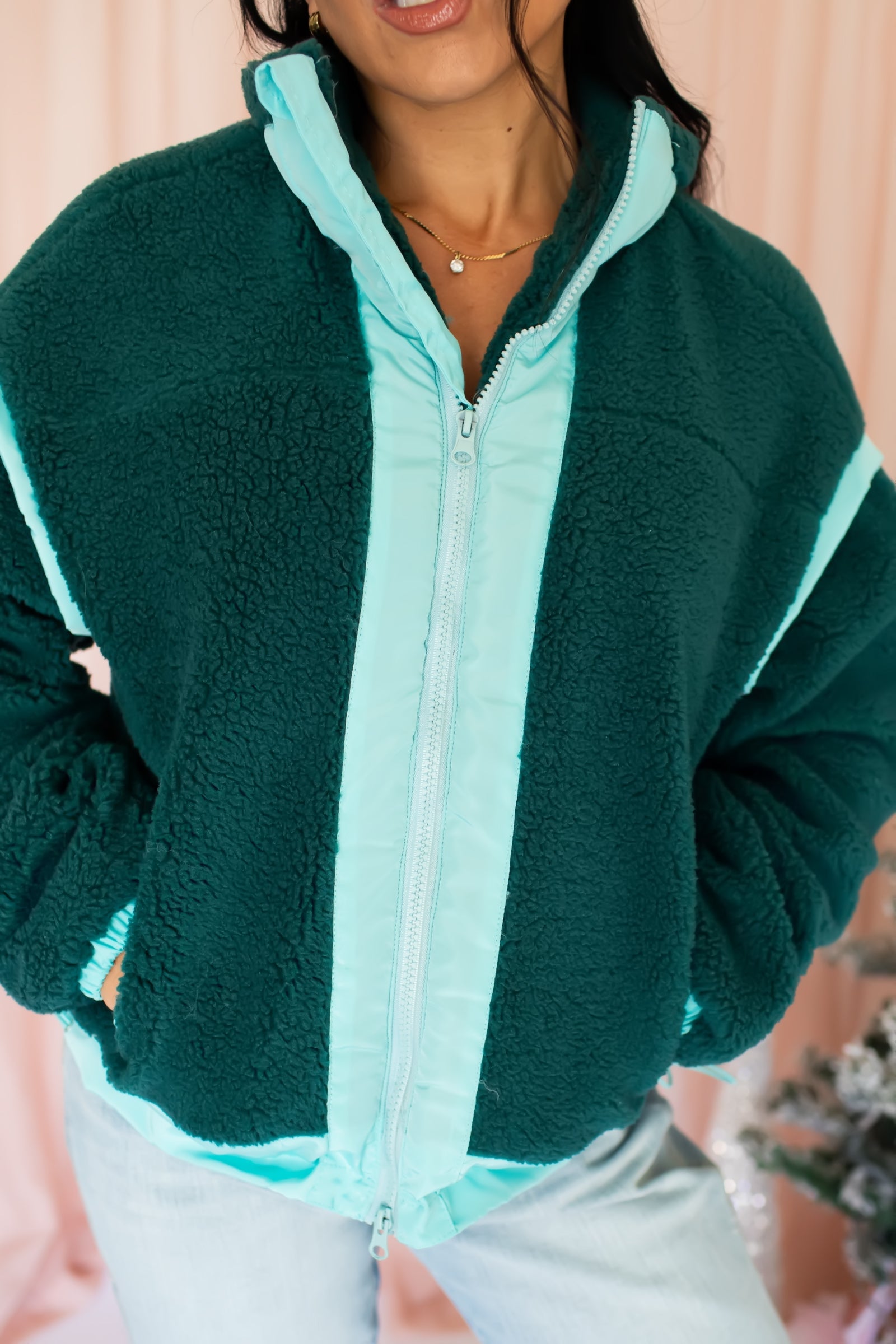 Wrap The Gifts Sherpa Jacket - Jade, Closet Candy, 1