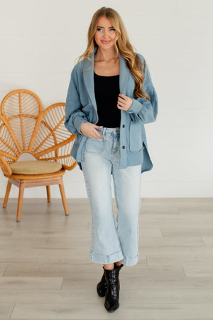 Leaving Soon Or Not Shacket - Light Denim, Closet Candy, 3